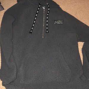 Pink Sherpa dark gray hoodie